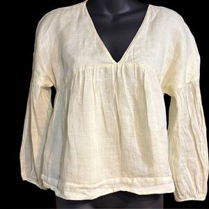 Every Light yellow lined cropped flowy top xs women’s